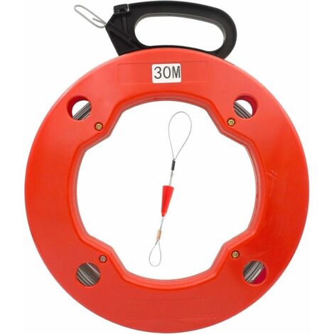 Aiguille tire fil 30M Aiguille électricien en Acier, Fish Tape pour Cable en Boîtier Plastique avec Tête Flexible de Guidage
