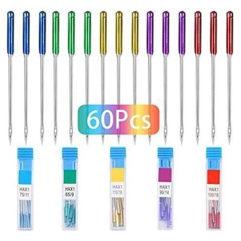 aiguilles de machine à coudre point,60pcs pour machine à coudre Brother,Janome,Varmax,tailles HAX1 65/9,75/11,90/14,100/16,110/18