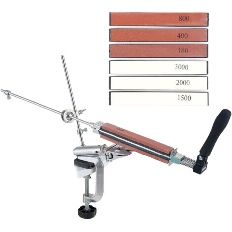 Aiguiseur avec 6 pierres à aiguiser, ensemble d'aiguiseurs à pince de table, rotation à 360°, angle fixe, en alliage, aiguiseur manuel, pince rabattable à 180°