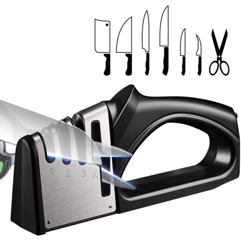 Fei Yu - Aiguiseur Couteaux Professionnel, Aiguiseur Couteaux 4 en 1, Affûteurs Manuels Knife Sharpener avec Base Anti-dérapante pour Couteaux de