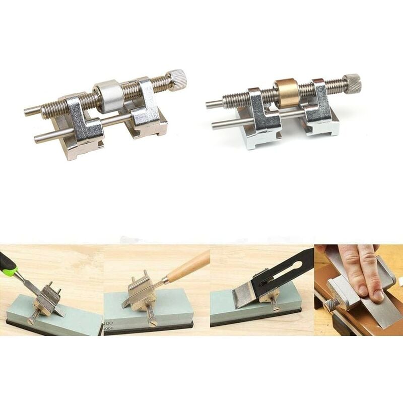 Aougo - Aiguiseur d'angle avec pince à angle fixe et rouleau en laiton/acier inoxydable pour burin à bois(2Pcs)