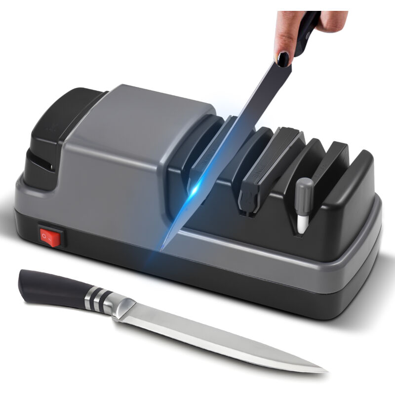 Lifcausal - Aiguiseur de couteaux électrique 4 en 1 Outil d'affûtage de couteaux avec abrasifs diamantés Convient aux couteaux à lame droite /