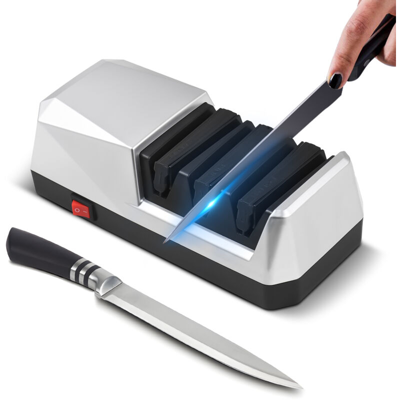 Aiguiseur de couteaux électrique multifonction à 3 niveaux pour couteaux de cuisine, système d'affûtage avec abrasifs diamantés et guides d'angle de p