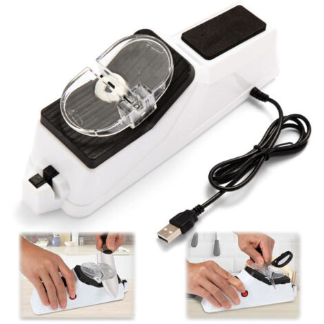 Aiguiseur de couteaux électrique (USB), aiguiseur de couteaux double face, affûtage et polissage rapides, avec couvercle de protection (5 meules)