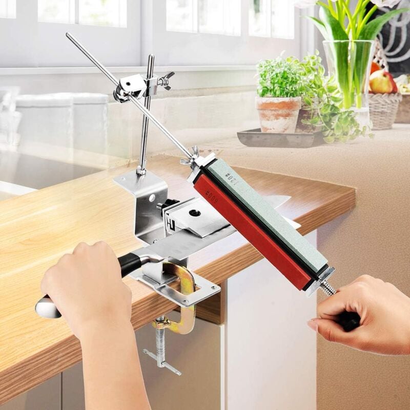 Aiguiseur de couteaux professionnel, aiguiseur de cuisine en acier inoxydable, aiguiseur de couteaux à angle fixe avec 4