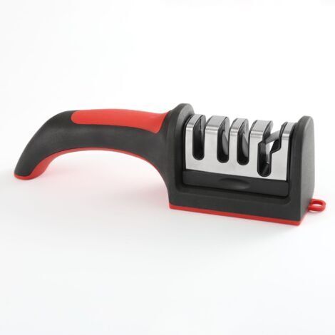 Aiguiseur de couteaux rouge, aiguiseur portatif rapide pour couteaux et ciseaux, aiguiseur multifonctionnel pour la maison.