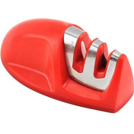 Aiguiseur de Cuisine(Rouge) Professionnel 2 en 1 Manuel Aiguiseur pour Couteaux en Acier Inoxydable et céramique de Toutes Tailles,Base Anti-dérapante Noir