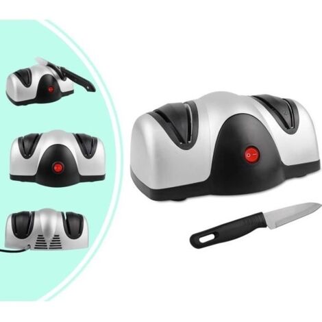 Aiguiseur Electrique de Couteau, Aiguisoir à Deux Niveaux, Noir-Argent, Matériau: Plastique ABS