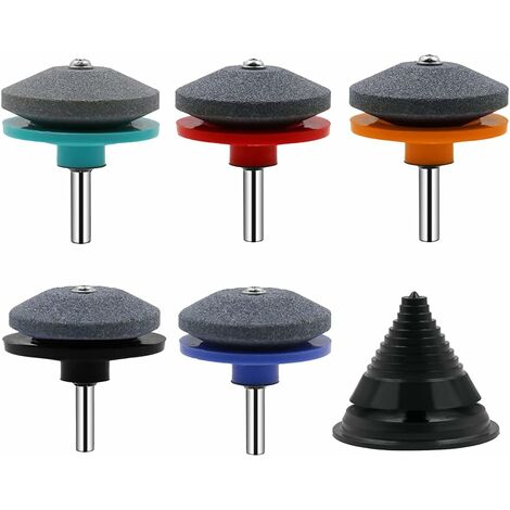 Aiguiseur Lame Tondeuse, Aiguiseur de Tondeuse à Gazon avec Déquilibrage de Lame, Tondeuse Accessoires pour Perceuse Électrique, Outil De Meulage Outils de Jardin，Irisfr，6 Pièces