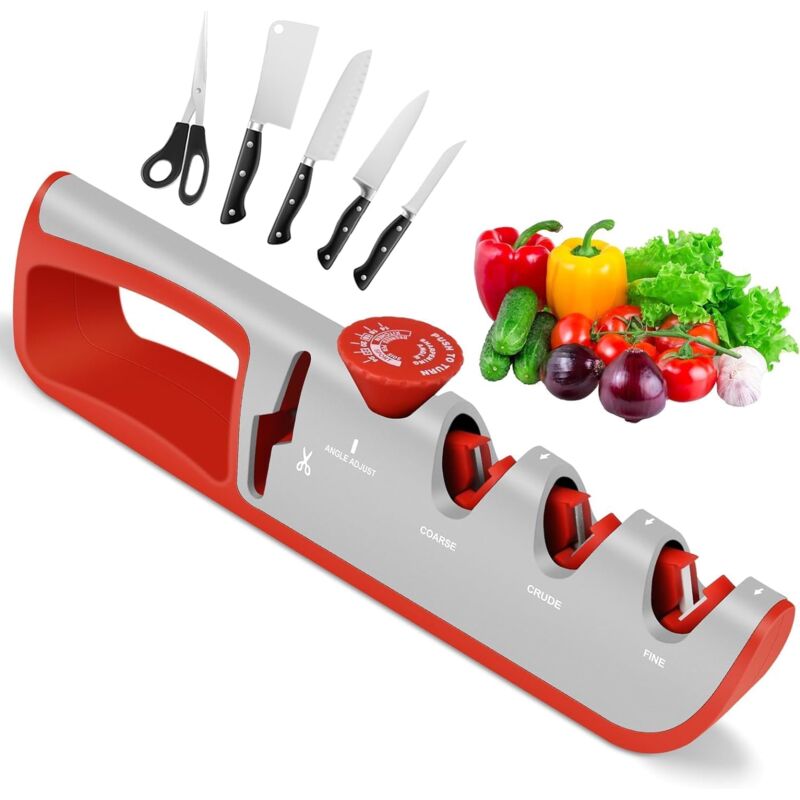 Aiguiseur manuel 4 en 1 avec bouton réglable à 6 niveaux Affûteur de couteaux professionnel multifonctionnel pour la restauration, le polissage des