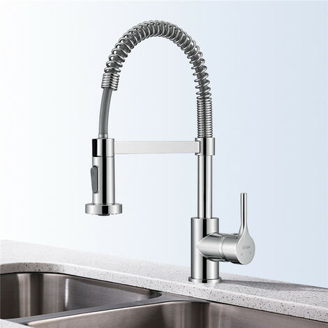 main image of "Aihom Kitchen Sink Mixer Tap, Spring Kitchen Faucet with Pull Down Sprayer, 2 Spray Modes Single Handle Lever Kitchen Tap (Chrome)"