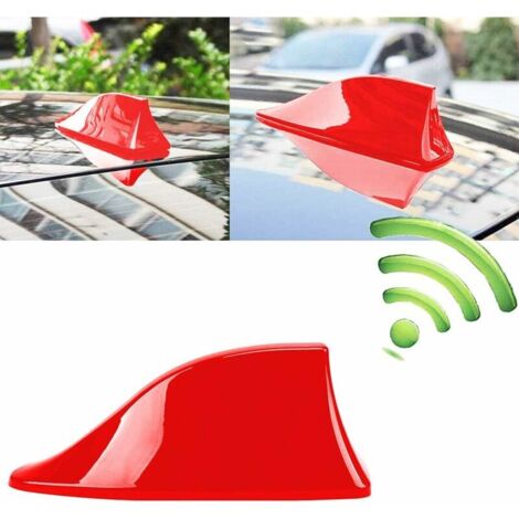 Aileron de requin de voiture, Antenne de requin Antenne radio de toit étanche unversel pour voiture Antenne radio FM avec base adhésive étanche (Rouge)