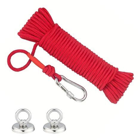 Aimant de Pêche Puissant 46 kg - 2 Pièces Ø 36 mm en Néodyme N52 - Aimant de Récupération avec Double Anneau Inox et Corde - Pour Chasse au Trésor, Rivière, Plongée, Nettoyage