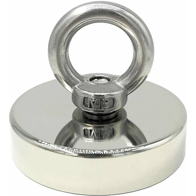 Aimant en néodyme super puissant 120 kg - Aimants puissants - Idéal pour la pêche magnétique - Ø 60 mm avec œillet en néodyme