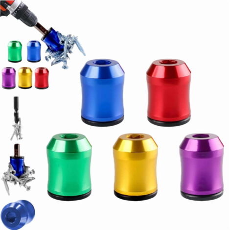 Aimant magnétique puissant en alliage d'aluminium haute dureté et démagnétisant, 5 pièces pour perceuse électrique avec poignée hexagonale 6,35 et anneau magnétique.