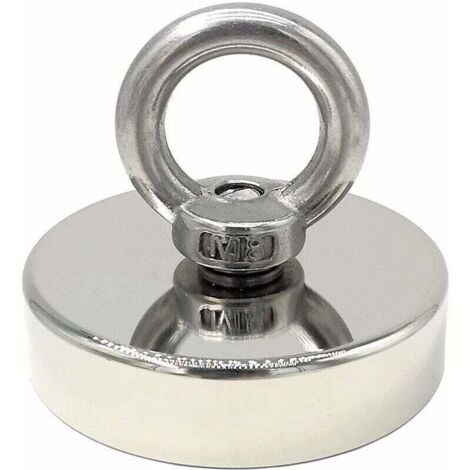 Aimant néodyme 130 kg diamètre 60 mm avec anneau de levage, puissant pour industrie, science et pêche magnétique