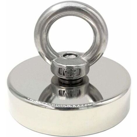 Aimant néodyme 130 kg diamètre 60 mm avec anneau de levage, puissant pour industrie, science et pêche magnétique