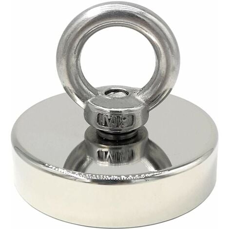 aimant néodyme 140 kg force diamètre 60 mm, aimants avec anneaux de levage puissant pour l'industrie et la science, pêche magnétique..DEBUNS