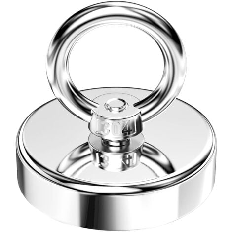 aimant néodyme force 130 kg nouvellement mis à jour, aimants puissants de diamètre 60 mm avec anneaux de levage puissants pour l'industrie et la science, pêche magnétique