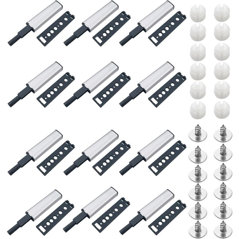 Aimant Porte Placard, 12 Pièces Push to Open Poussoir Pression Loquet Magnetique, Amortisseur Ferme Porte Poussant, Rebondeur de Tiroir D'armoire,