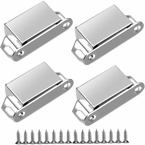 Aimant Porte Placard 4 Pièces Aimant de Porte en Acier Inoxydable Aimants Puissants pour Porte 10kg Verrou de Porte de Placard avec Vis pour Meubles de Maison Armoire de Porte