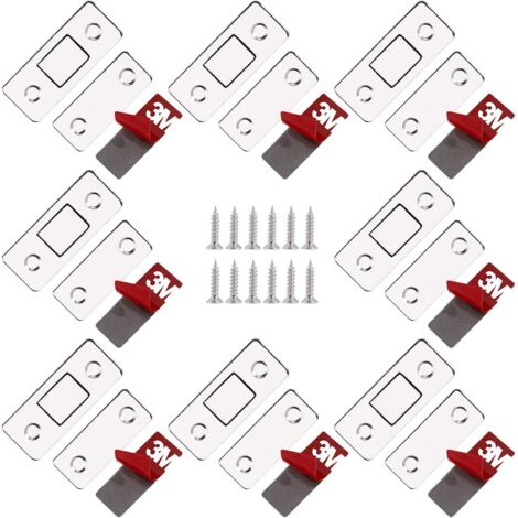 Aimant Porte Placard, 8 Pièces Loquet Magnetique Adhésive, Très Mince Meuble Aimant Puissant avec Des Vis pour Armoire Catch Coulissante Tiroirs Fenetre
