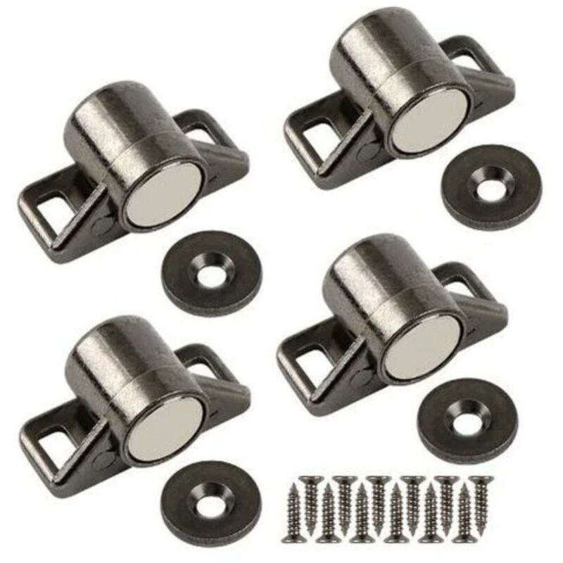 Rwoythk – Loquet magnétique en alliage de zinc noir – Lot de 4 – Pour portes coulissantes, armoires et tiroirs – Installation rapide avec accessoires