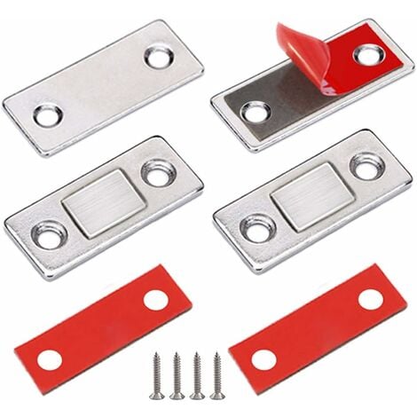 DOLASO Aimant Porte Placard Loquet Magnetique 2 Pièces Ultra Mince Loqueteaux Magnétiques en Métal à Coller Aimant Fermeture Adhésif Aimant Puissant pour Porte Coulissante Tiroirs Fenêtre Armoire