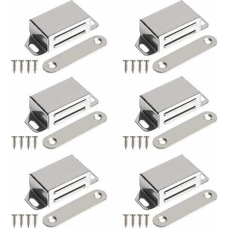 Aimant Porte Placard Loquet Magnetique Porte Acier Inoxydable avec Des Vis Meuble Aimant Puissant pour Armoire Catch Coulissante Tiroirs Fenetre，，6 Pièces