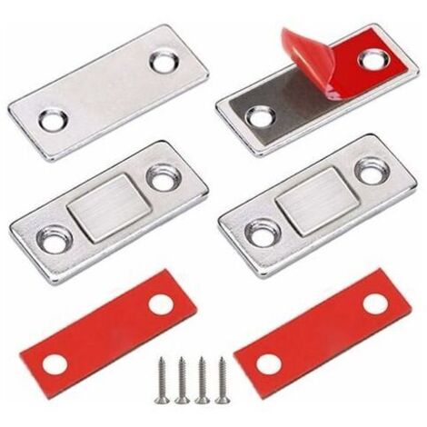 Aimant Porte Placard  Lot de 3 Loquet Magnetique Ultra Mince en Acier Inoxydable avec Vis et Colle Ferme Porte Puissant Pour Fermeture de Porte Coulissante, de Tiroir, de Cabinet, des M