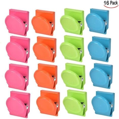 Aimant puissant,16 Pcs Aimant de Réfrigérateur Clips,Tableau Blanc Mural Magnétique Mémo Note Clip en Métal,3.5 x 3 x 2.2cm