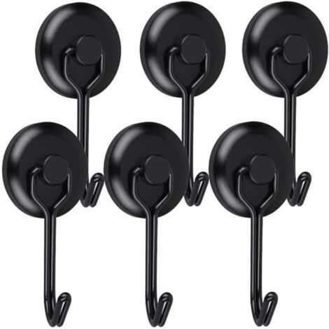 Aimant Puissant,Crochet Aimanté Puissant Crochet Magnetique Frigo Noir Néodyme Pivotants Aimant Crochet Magnétique Crochets-6pcs