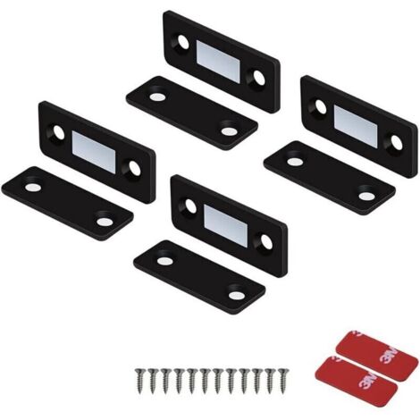 Aimants d'armoire Loquet de porte magnétique pour fermeture tiroir Fermeture de placard de porte coulissante d'armoires de cuisine (4 Pack, Black)