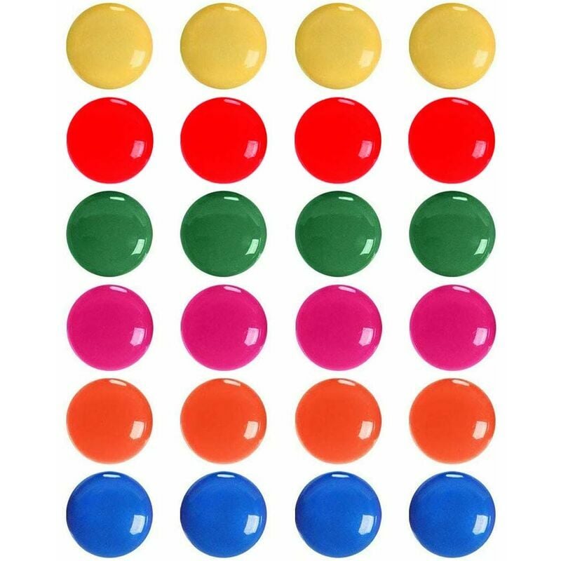 Aimants de bureau, 24pcs aimants ronds colorés pour réfrigérateur et tableau blanc pour la décoration de cartes, 6 couleurs