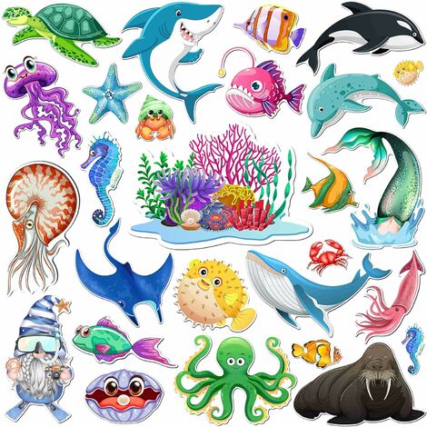 Aimants de voiture décoratifs de réfrigérateur d'animaux marins 25pcs, poissons décoratifs porte de croisière aimant autocollant autocollant de voiture de protecteur de réfrigérateur, boîte aux lettre