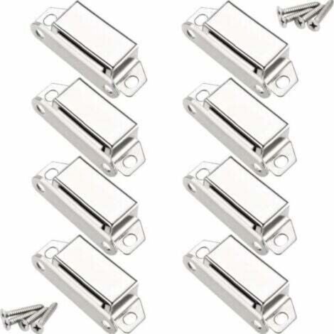 Aimants loqueteaux magnétiques, 10 kg loqueteau de porte magnétique et 32 vis, 304 Acier inox, loqueteaux magnétiques aimanté pour fermeture de porte meuble/armoire/placard (paquet de 8),