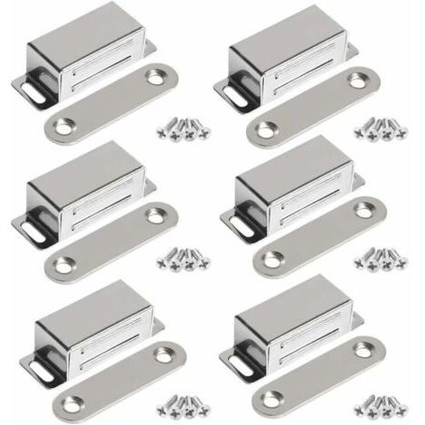 Aimants pour meubles – Lot de 6 – Force magnétique 10 kg – Acier inoxydable avec vis – Dimensions 45 × 15 × 15 mm