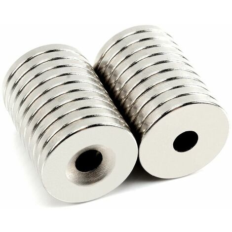 Aimants20 aimants en néodyme, aimants ronds à utiliser avec des vis (20 x 3 trous 5 mm)