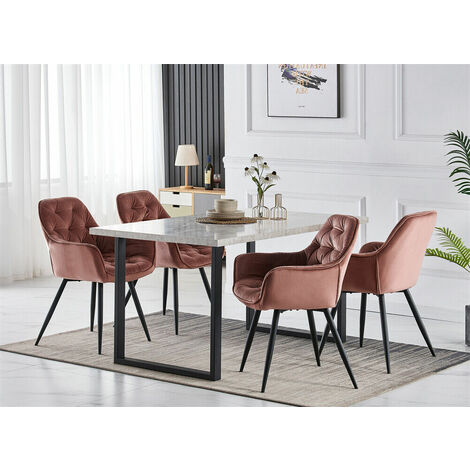 AINPECCA 1.5M Grey Dining Table and Velvet Chairs 4 Set Padded Chairs Home Kitchen