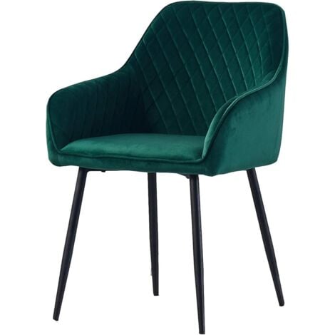 AINPECCA 1X Dining Chairs Green Velvet Padded Seat Metal Leg Kitchen Chair Home Office Room(Green,1)