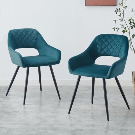 AINPECCA 2pcs Dark teal Dining Chairs Velvet Padded Black Metal Leg Kitchen Living Room UK