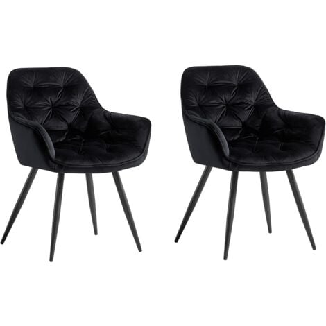 AINPECCA 2PCS Dining Chairs Velvet Padded Seat Metal Legs Kitchen Chair Home Office (Black,2PCS)