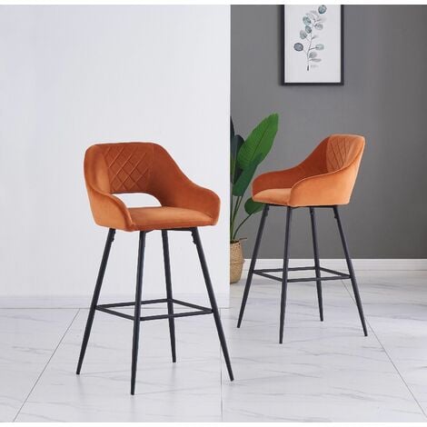 Set of 2 Fabric Bar Chairs Light Orange DARIEN 