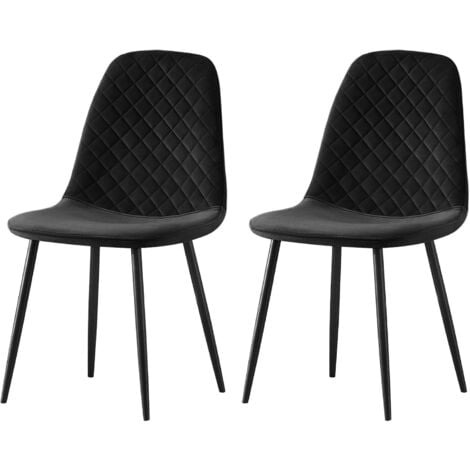 AINPECCA 2X black Dining Chairs Velvet Padded Seat Metal Legs Kitchen Home Office UK