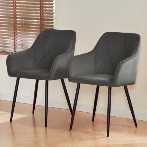 MANOCHOICE AINPECCA 2X Dining Chairs Set Faux Suede Leather/Velvet Padded Metal Legs Armchair Home,GREY