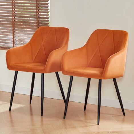 MANOCHOICE AINPECCA 2X Dining Chairs Set Faux Suede Leather/Velvet Padded Metal Legs Armchair Home,ORANGE