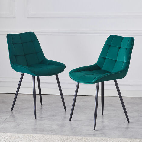 AINPECCA 2x Dining Chairs Velvet Set Padded Seat Metal Legs Kitchen Chair Home Office Green
