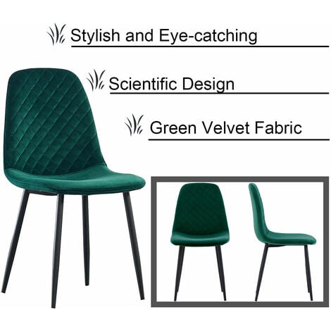 AINPECCA 2X Green Dining Chairs Velvet Padded Seat Metal Legs Kitchen Home Office UK