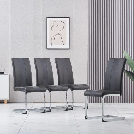 AINPECCA 4pcs Dining Chairs PU leather Metal Legs Kitchen Chair Sets Grey