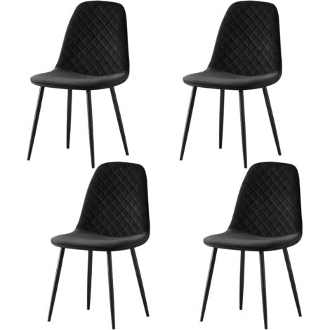 AINPECCA 4X black Dining Chairs Velvet Padded Seat Metal Legs Kitchen Home Office UK